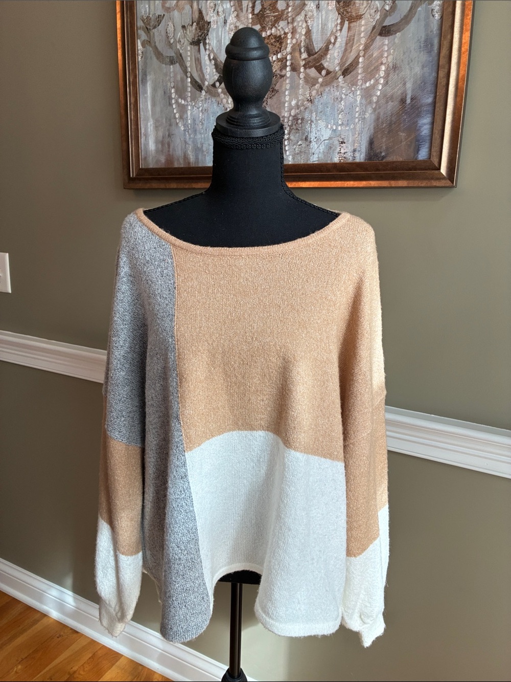 By the River Oversized Colorblock Boatneck Sweater Size S/M